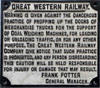 Great Western Railway (GWR) cast-iron SIGN 'Warning is given against the dangerous practice of