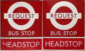 1980s London Transport enamel BUS STOP FLAG (Request), an E3 version with an extension 'boat' with a