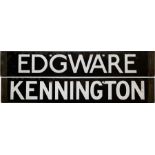 London Underground 1938-Tube Stock enamel CAB DESTINATION PLATE for Edgware / Kennington on the