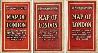 Selection (3) of 1920s/30s Metropolitan Railway MAPS OF LONDON, the Met's own version of the