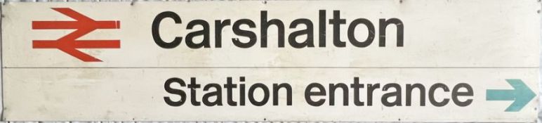 British Rail (Southern Region) STATION SIGN 'Carshalton - Station Entrance' with arrow and