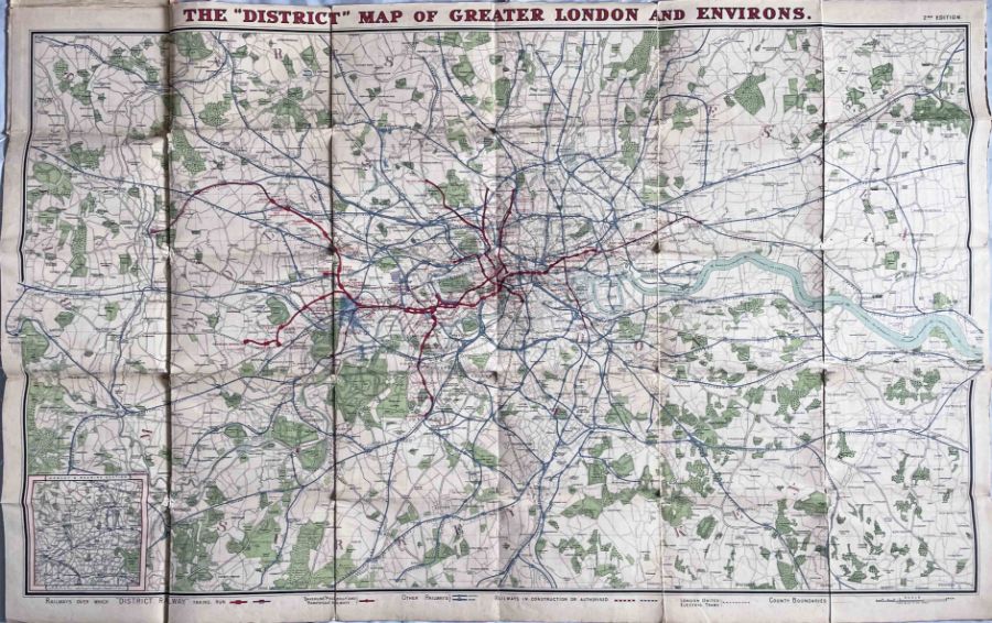 1907/8 London Underground MAP "The District" [Railway] Map of Greater London & Environs, 2nd - Image 2 of 2