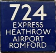 London Transport coach stop enamel E-PLATE for Green Line route 724 Express destinated Heathrow