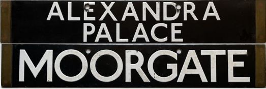 London Underground 1938-Tube Stock enamel CAB DESTINATION PLATE for Alexandra Palace / Moorgate on