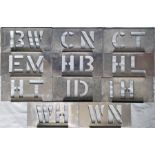 Quantity (11) of London Transport trolleybus depôt STENCIL PLATES comprising examples from BW (Bow),