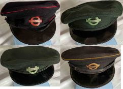 Selection (4) of London Transport 1950s/60s UNIFORM HATS with enamel BADGES comprising Tram/