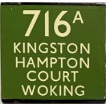 London Transport coach stop enamel E-PLATE for Green Line route 716A destinated Kingston, Hampton