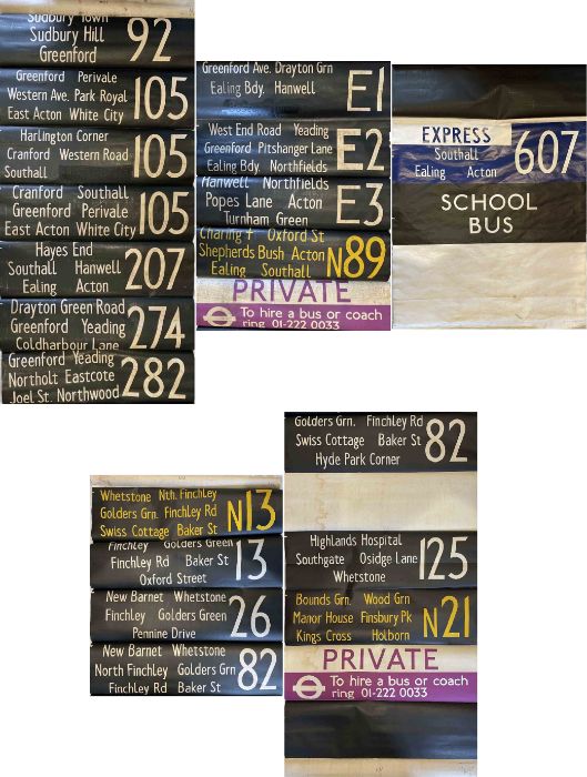 Pair of London Transport Metrobus DESTINATION BLINDS, both are KM (intermediate with route numbers),