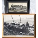 Pair of framed RAILWAY PHOTOGRAPHS: GWR 4-6-0 'Castle' believed to have been taken in 1937 upon