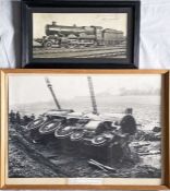 Pair of framed RAILWAY PHOTOGRAPHS: GWR 4-6-0 'Castle' believed to have been taken in 1937 upon