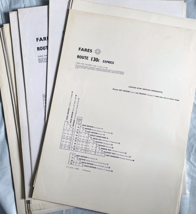 Large quantity (c60) of 1960s London Transport RT-bus FARECHARTS from the Central Area and for