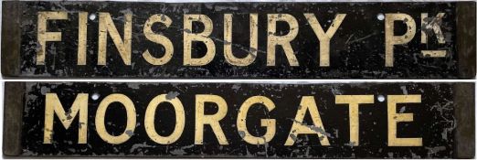 London Underground 1938-Tube Stock CAB DESTINATION PLATE for Finsbury Pk / Moorgate on the