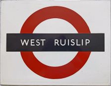 1960s London Underground enamel PLATFORM BULLSEYE SIGN from West Ruislip station on the Central