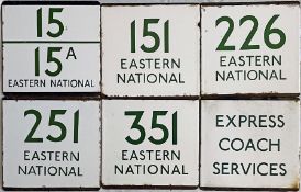 Selection (6 ) of London Transport bus stop enamel E-PLATES for Eastern National routes 15/15A, 151,