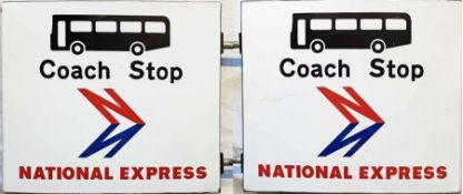 London Transport 1970s enamel COACH STOP FLAG for National Express. A double-sided, hollow, 'boat'-