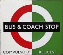 1940s/50s London Transport enamel BUS & COACH STOP FLAG (bus compulsory, coach request). A single-