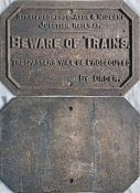 Stratford-upon-Avon and Midland Junction Railway cast-iron SIGN' Beware of Trains. Trespassers