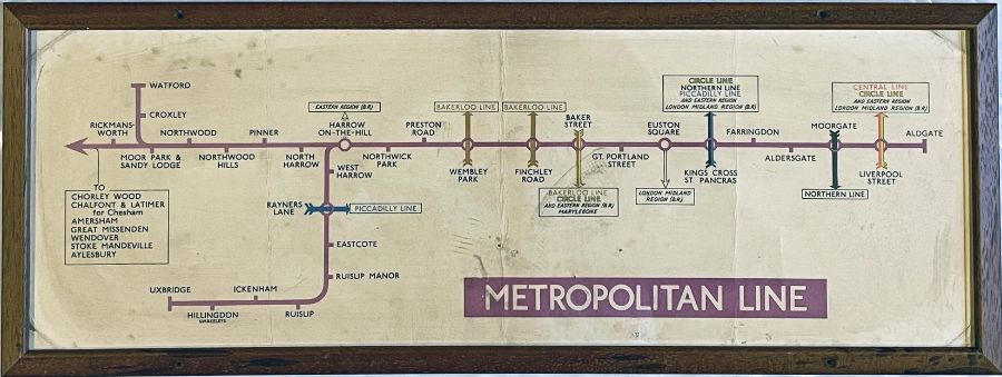 1949 London Underground Metropolitan Line CAR DIAGRAM from compartment stock, mounted behind acrylic