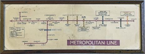 1949 London Underground Metropolitan Line CAR DIAGRAM from compartment stock, mounted behind acrylic