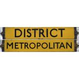 London Underground O/P/Q-Stock enamel CAB DESTINATION PLATE reading 'District' on one side and '