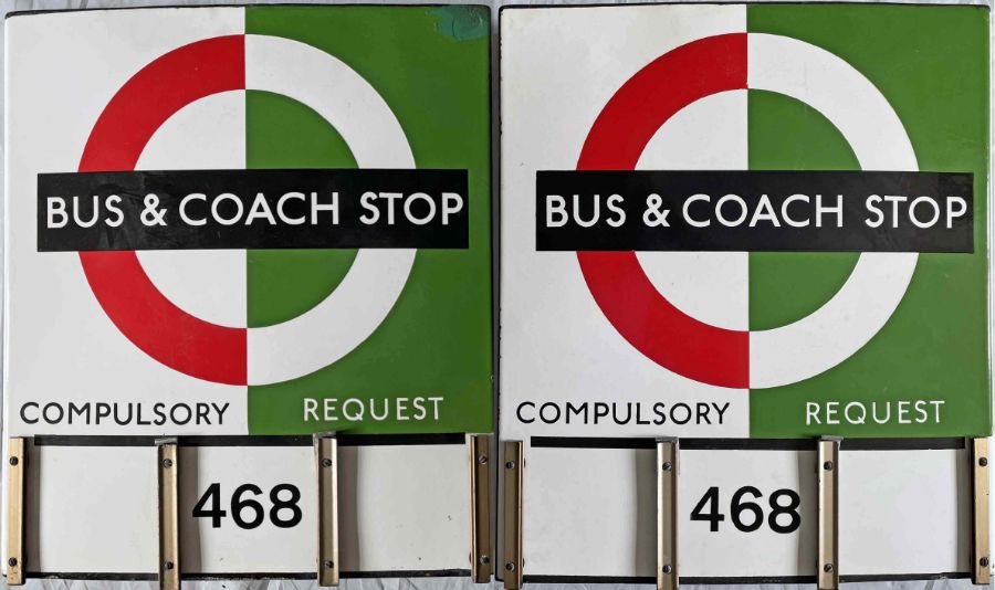 1950s/60s London Transport enamel BUS & COACH STOP FLAG (Bus Compulsory, Coach Request), an E3