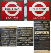 Pair of London Transport bus items comprising a 1940s/50s bronze-framed, 2-sided enamel BUS STOP