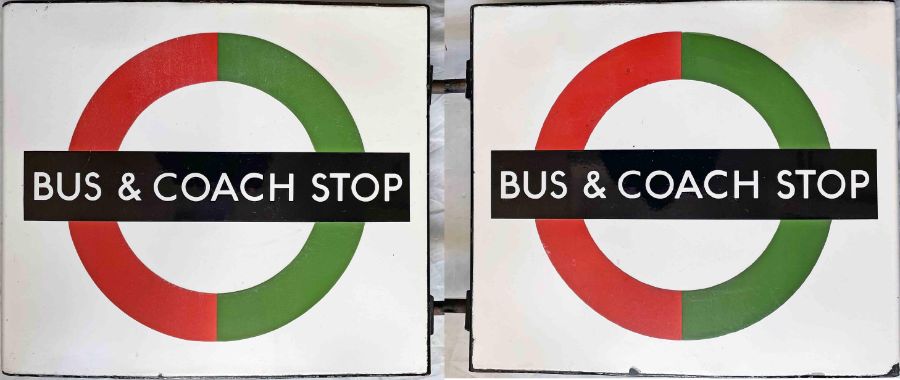 1950s/60s London Transport enamel BUS & COACH STOP FLAG (Compulsory). A double-sided, hollow '