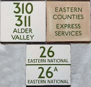 Trio of London Transport bus stop enamel E-PLATES, all with the green digits used by LT for other