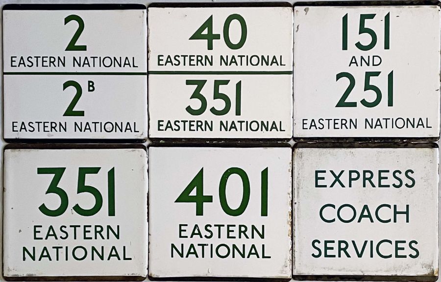 Selection (6 ) of London Transport bus stop enamel E-PLATES for Eastern National routes 2/2B, 40/