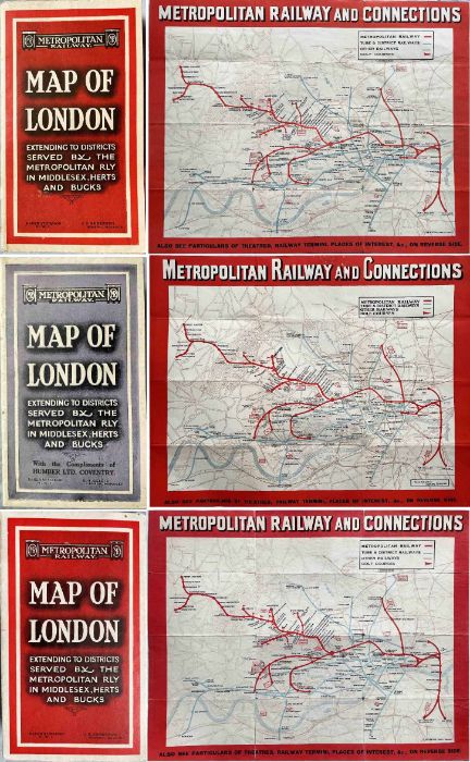 Selection (3) of 1920s/30s London Underground MAPS - The Metropolitan Railway Map of London - The