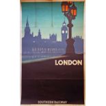 1939 Southern Railway double-royal POSTER 'London' by Clifford Gabriel. A strong and atmospheric