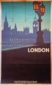 1939 Southern Railway double-royal POSTER 'London' by Clifford Gabriel. A strong and atmospheric