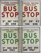 Pair of 1950s Eastern National double-sided, cast-alloy BUS STOP FLAGS, one compulsory and one