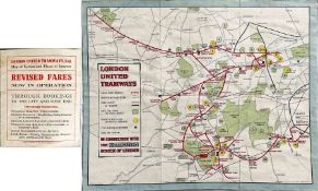 c1911 London United Tramways pocket MAP OF SYSTEM AND PLACES OF INTEREST ''in connection with the