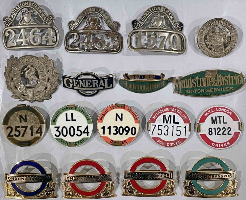 Quantity (17) of misc bus & tram CAP BADGES & PSV BADGES. Includes Glasgow Tramways, Blackpool