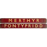 Great Western Railway/British Railways (Western Region) wooden CARRIAGE DESTINATION BOARD 'Merthyr /