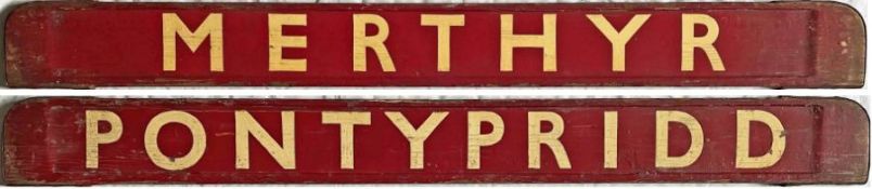 Great Western Railway/British Railways (Western Region) wooden CARRIAGE DESTINATION BOARD 'Merthyr /