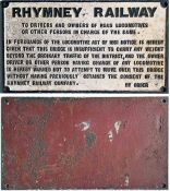 Rhymney Railway cast-iron BRIDGE RESTRICTION NOTICE "To Drivers and Owners of Road Locomotives....".