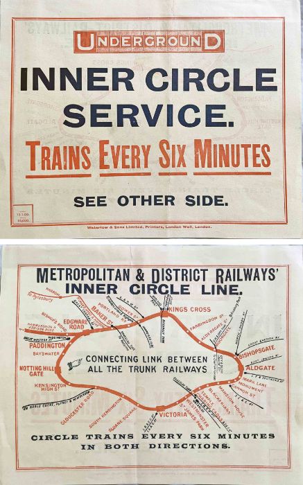 1909 London Underground HANDBILL MAP for the Inner Circle Service 'Metropolitan & District Railways,