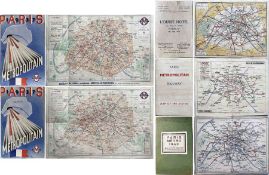 Selection (5) of 1930s-50s Paris Métro POCKET MAPS comprising 2 x 1937, large fold-out issues (