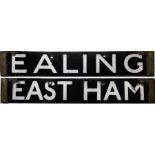 London Underground Q/CO/CP Stock enamel DESTINATION PLATE for Ealing/East Ham on the District
