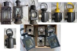 Quantity (15) of RAILWAY HANDLAMPS & INSERTS of various types comprising 9 complete units - some