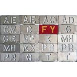 Large quantity (20) of London Transport bus garage STENCIL PLATES comprising examples from AE (