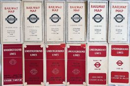 Quantity (12) of 1930s/40s London Underground diagrammatic card POCKET MAPS by Beck and Schleger.