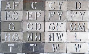 Large quantity (20) of London Transport bus garage STENCIL PLATES comprising examples from AF (