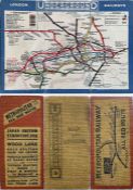 1910 London Underground linen-card POCKET MAP. Issued by the Metropolitan Railway (the 'All Red