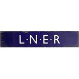 London & North Eastern Railway (LNER) enamel POSTER BOARD HEADER PLATE. Measures 28" x 5.75" (71cm x