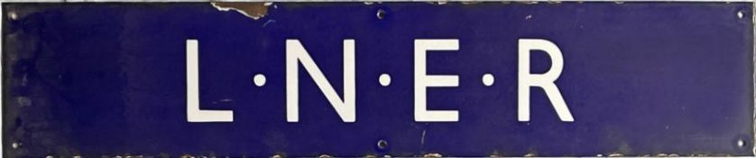 London & North Eastern Railway (LNER) enamel POSTER BOARD HEADER PLATE. Measures 28" x 5.75" (71cm x