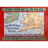 c1906 Great Western Railway (GWR) enamel ADVERTISING POSTER 'To Ireland by the new Fishguard