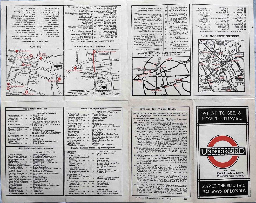 1922 London Underground MAP OF THE ELECTRIC RAILWAYS OF LONDON 'What to See & How to Travel' with - Image 2 of 2